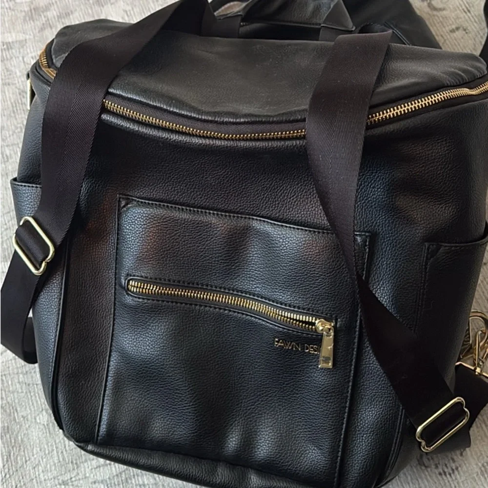 Fawn Design Black Leather Backpack with Gold Hardware